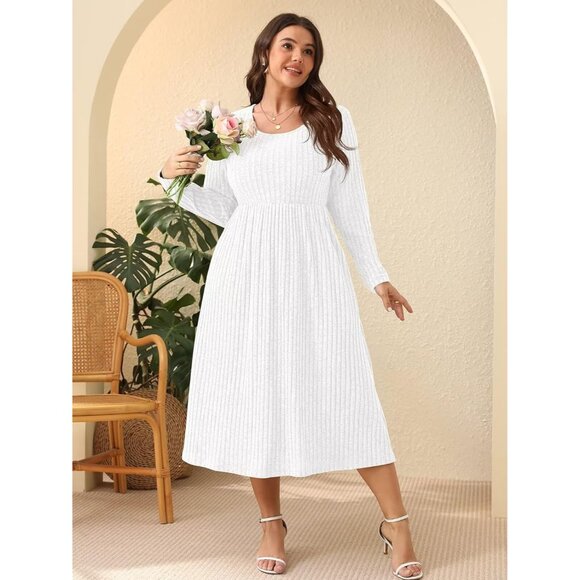 Plus Size Sweater Dress Rayon Polyester Spandex Long Sleeve Maxi Casual Winter - Picture 4 of 6